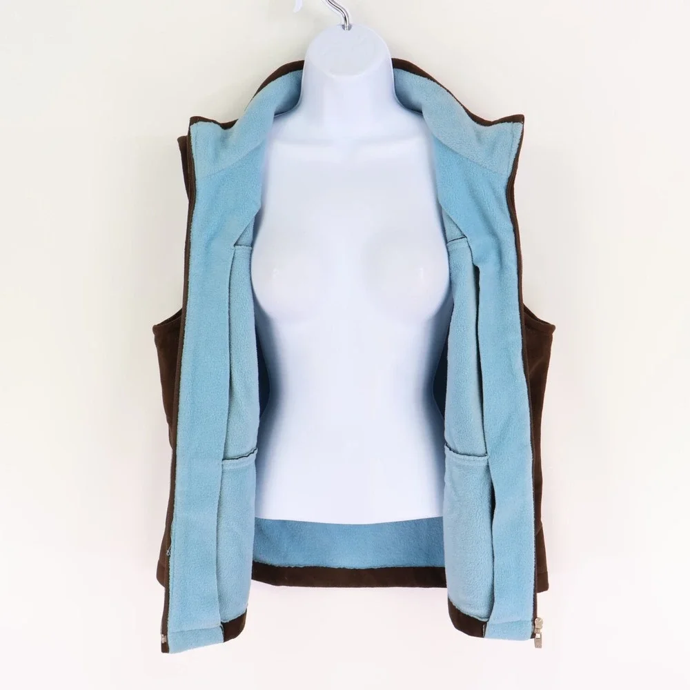 Caribbean Joe‎ Full Zip Vest Womens Size L Brown Polyester Soft Lining Mock Neck